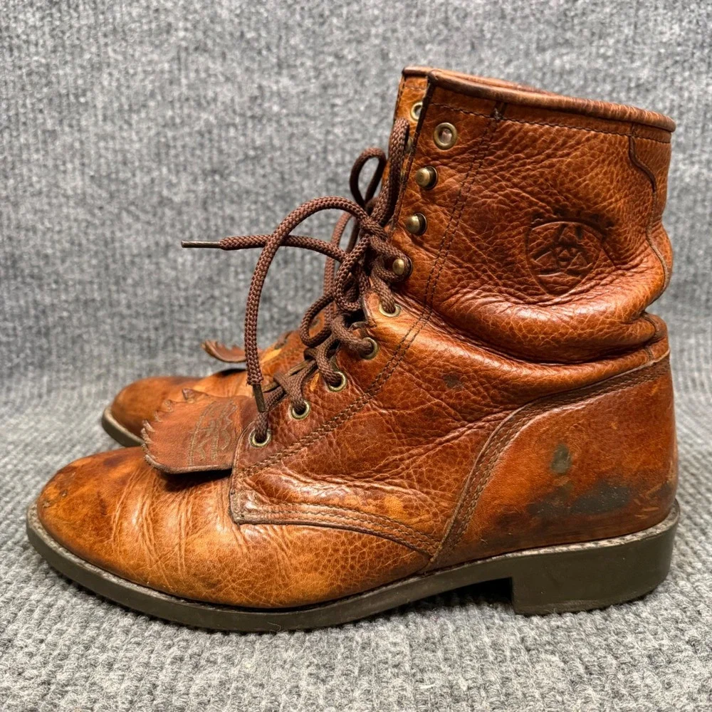 Ariat Heritage Lacer Boots Men 10D Brown Leather Kiltie Western Rodeo Workwear